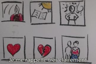 De petits dessins animés avec des cœurs et des gens.