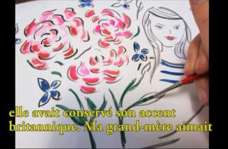 Des fleurs magnifiquement illustrées et une jeune fille.