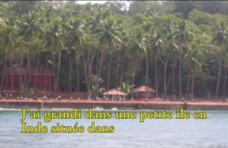 Des palmiers et des huttes bordent une rivière.