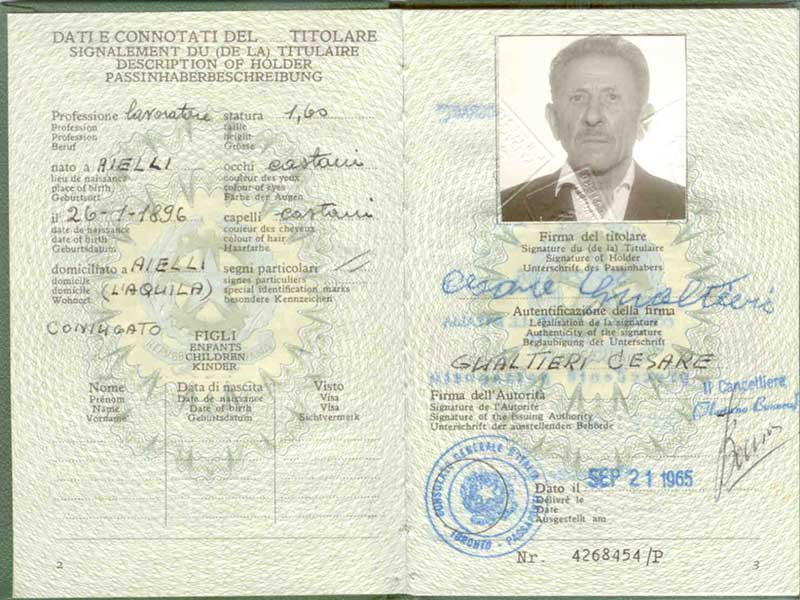 Passeport italien décoloré, ouvert à la page photo.