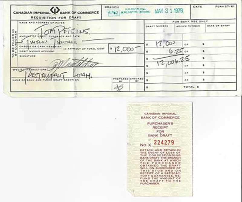 Un vieux bordereau de banque pour douze mille dollars.