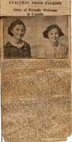 Vieille coupure de journal jaunie sur Catherine et Anne, enfants déplacées. 