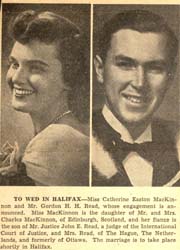 Article de journal sur le mariage de Catherine et de Gordon.