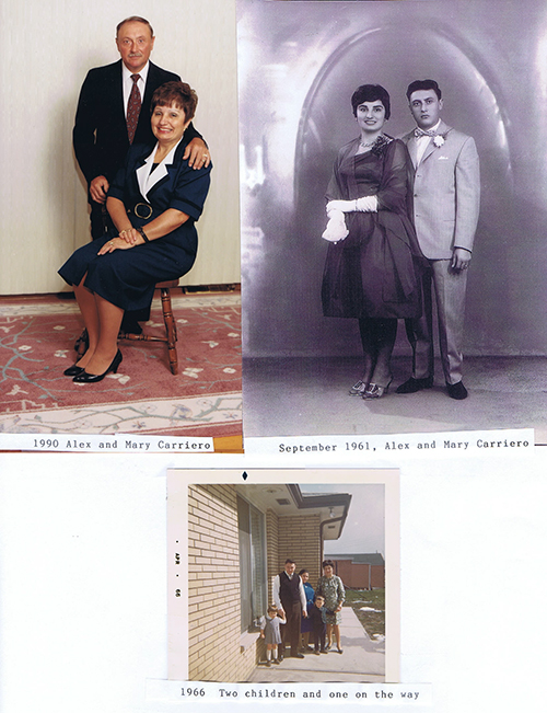 Trois vieilles photos collées sur un papier.