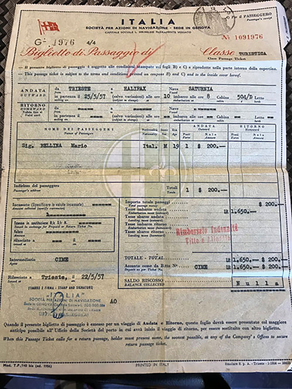 Vieux billet pour le passage sur un bateau d’Italie.