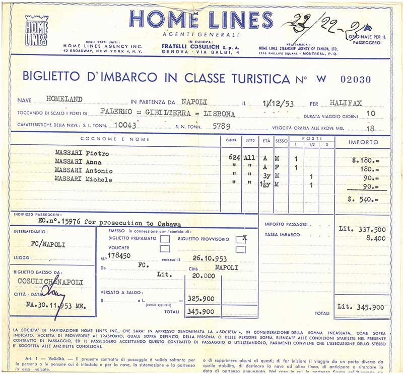 Facture de Home Lines avec détails passagers.
