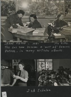 Collage de photographies montrant plusieurs femmes travaillant à diverses tâches de bureau.