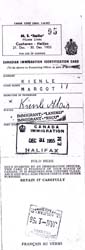 Carte d’identité de l’immigration canadienne de Margot Kienle.