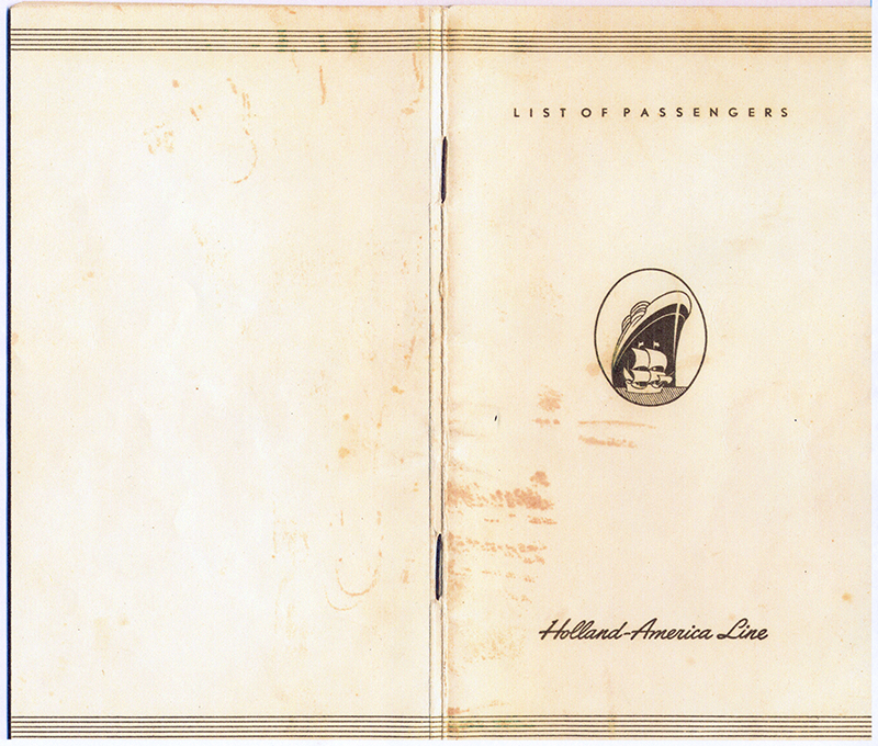 Couverture d’un livre intitulé Liste des passagers Holland America Line.
